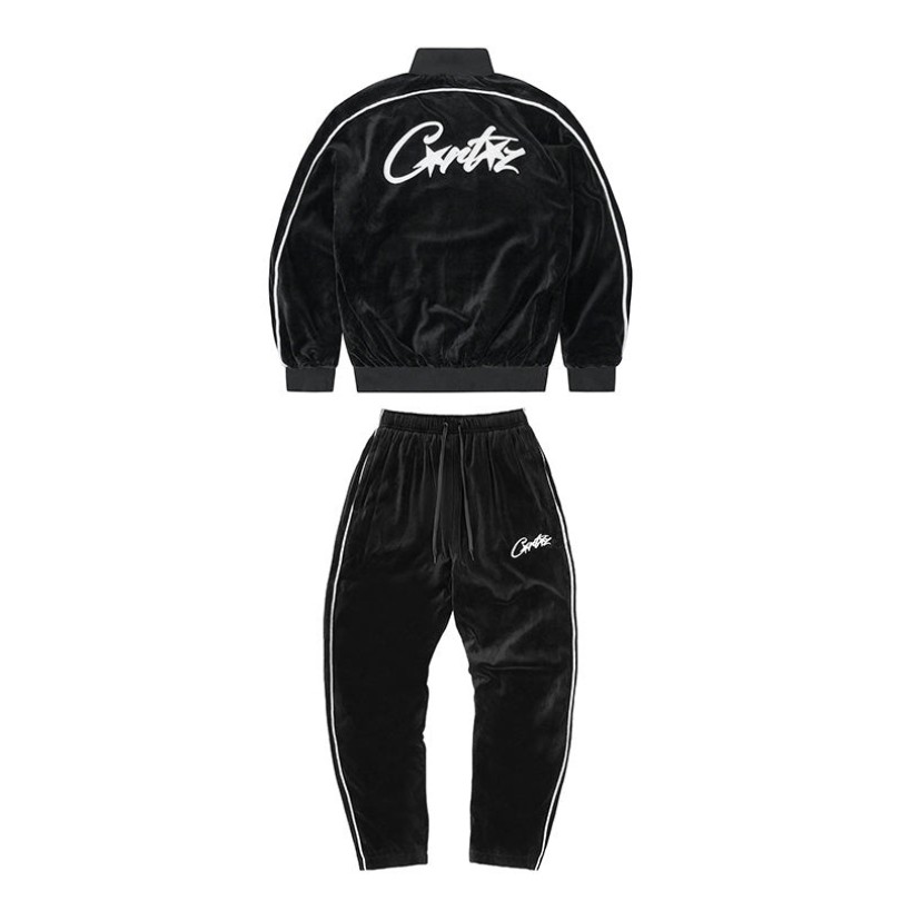 Tracksuit Corteiz Velour Black with White Logo CZ007