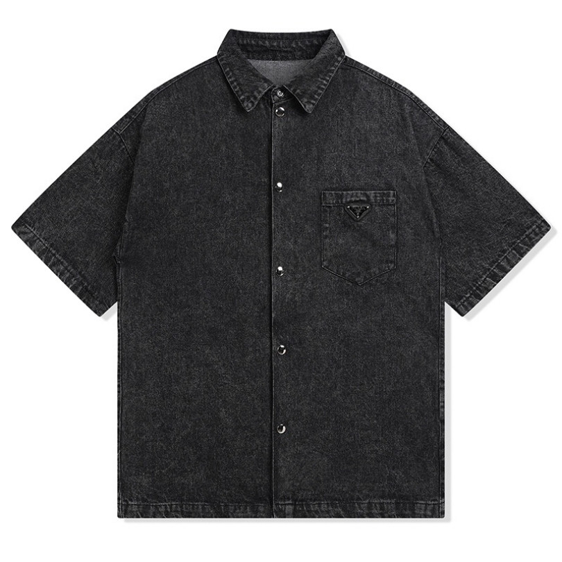 Shirt Prada Black Denim Button-Up Logo PD041